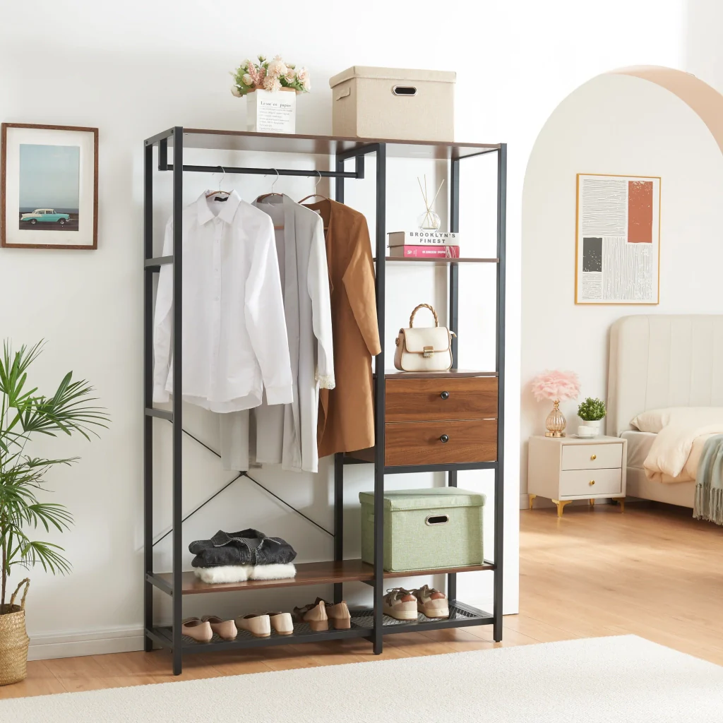 Set Larem 2 Mobili Organizzatori Guardaroba 204 cm Set A - Nero / Effetto Noce [en.casa] - Image 2