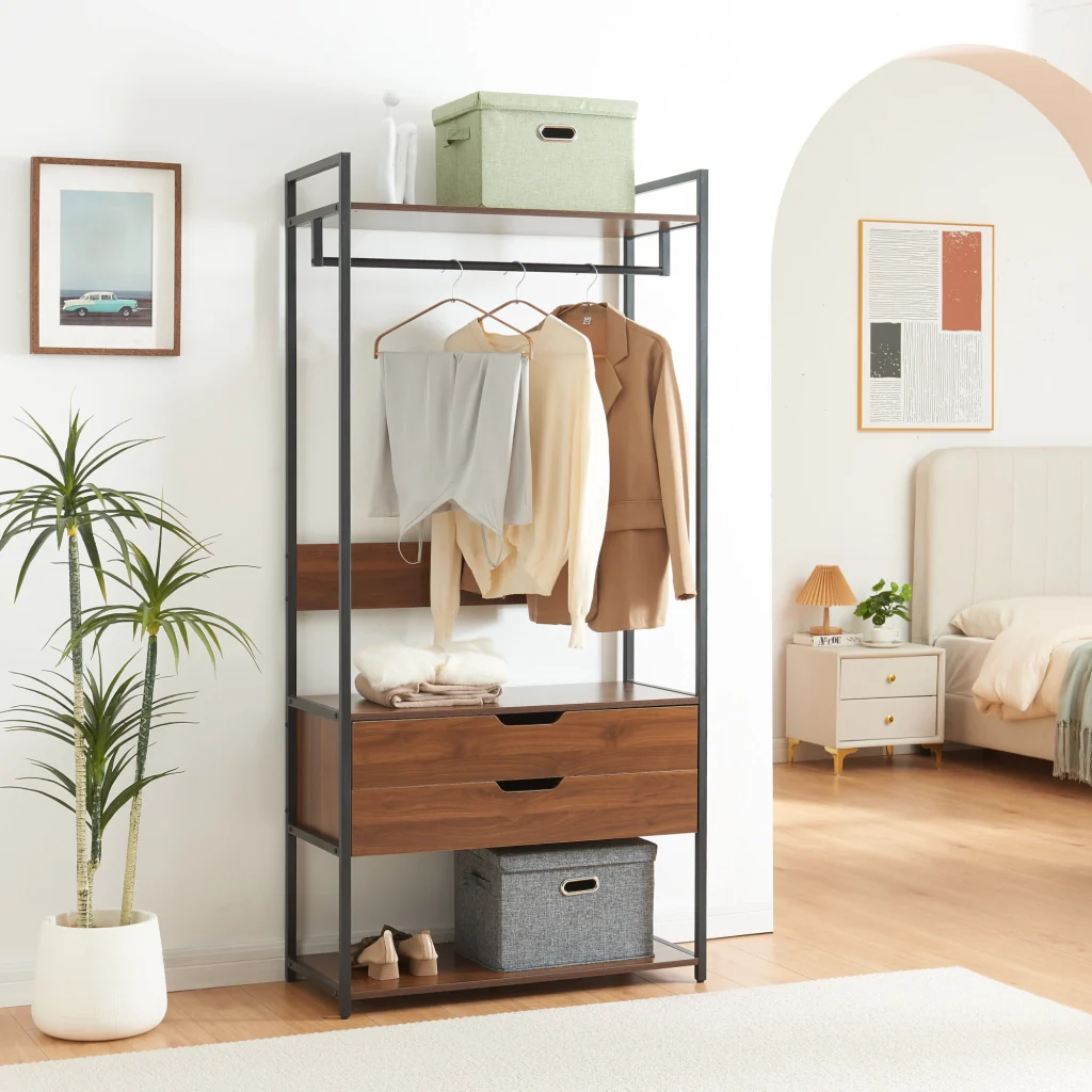 Set Larem 3 Mobili Organizzatori Guardaroba 252 cm Set A - Nero / Effetto Noce [en.casa] - Image 4