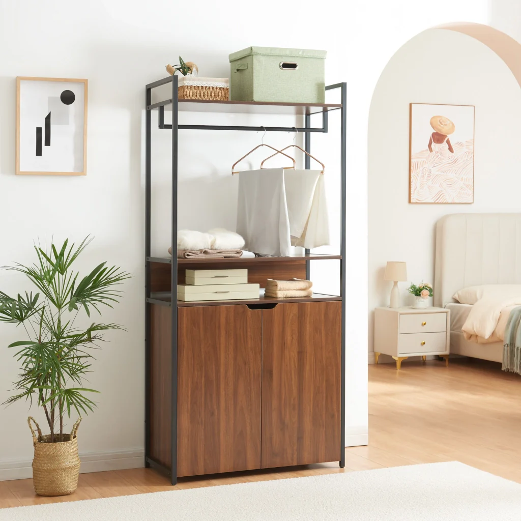 Set Larem 3 Mobili Organizzatori Guardaroba 252 cm Set B - Nero / Effetto Noce [en.casa] - Image 3