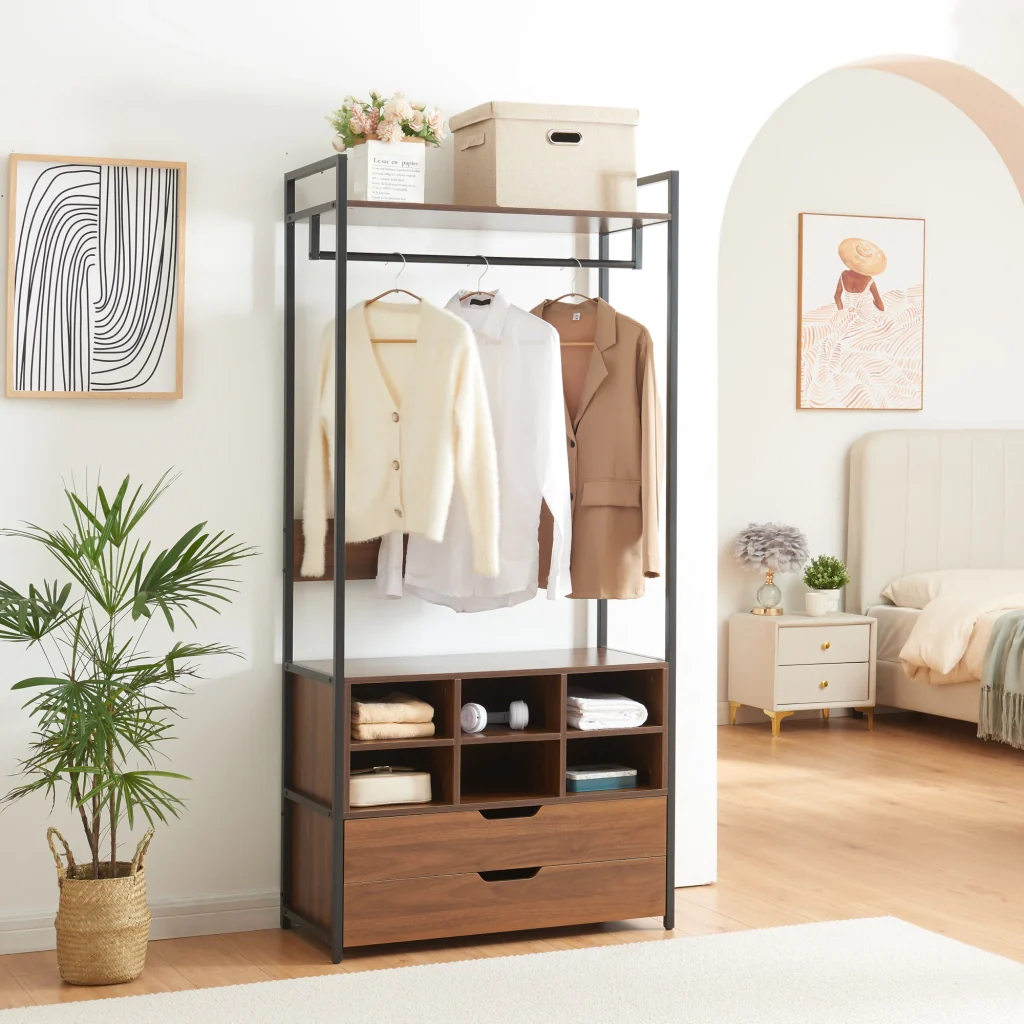 Set Larem 3 Mobili Organizzatori Guardaroba 252 cm Set B - Nero / Effetto Noce [en.casa] - Image 4
