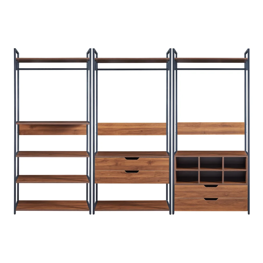 Set Larem 3 Mobili Organizzatori Guardaroba 252 cm Set C - Nero / Effetto Noce [en.casa] - Image 2
