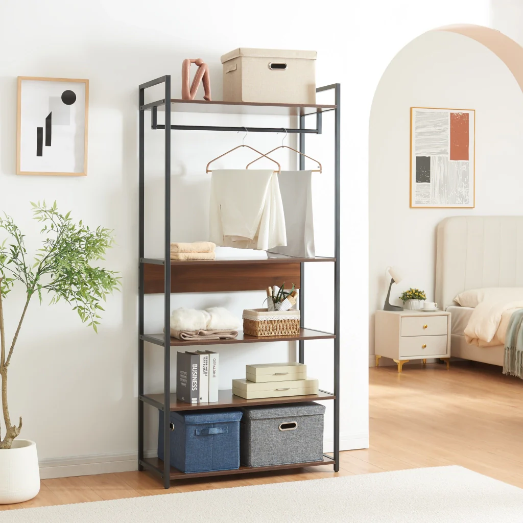 Set Larem 3 Mobili Organizzatori Guardaroba 252 cm Set C - Nero / Effetto Noce [en.casa] - Image 3