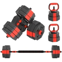 Set Pesi da Palestra 4 in 1 da 30kg, Convertibile in Kettlebell, 2 Manubri, Bilanciere e Supporto Flessioni, Rosso - Image 10