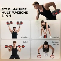 Set Pesi da Palestra 4 in 1 da 30kg, Convertibile in Kettlebell, 2 Manubri, Bilanciere e Supporto Flessioni, Rosso - Image 4