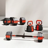 Set Pesi da Palestra 4 in 1 da 30kg, Convertibile in Kettlebell, 2 Manubri, Bilanciere e Supporto Flessioni, Rosso - Image 8