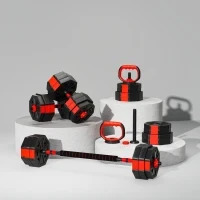 Set Pesi da Palestra 4 in 1 da 30kg, Convertibile in Kettlebell, 2 Manubri, Bilanciere e Supporto Flessioni, Rosso - Image 9