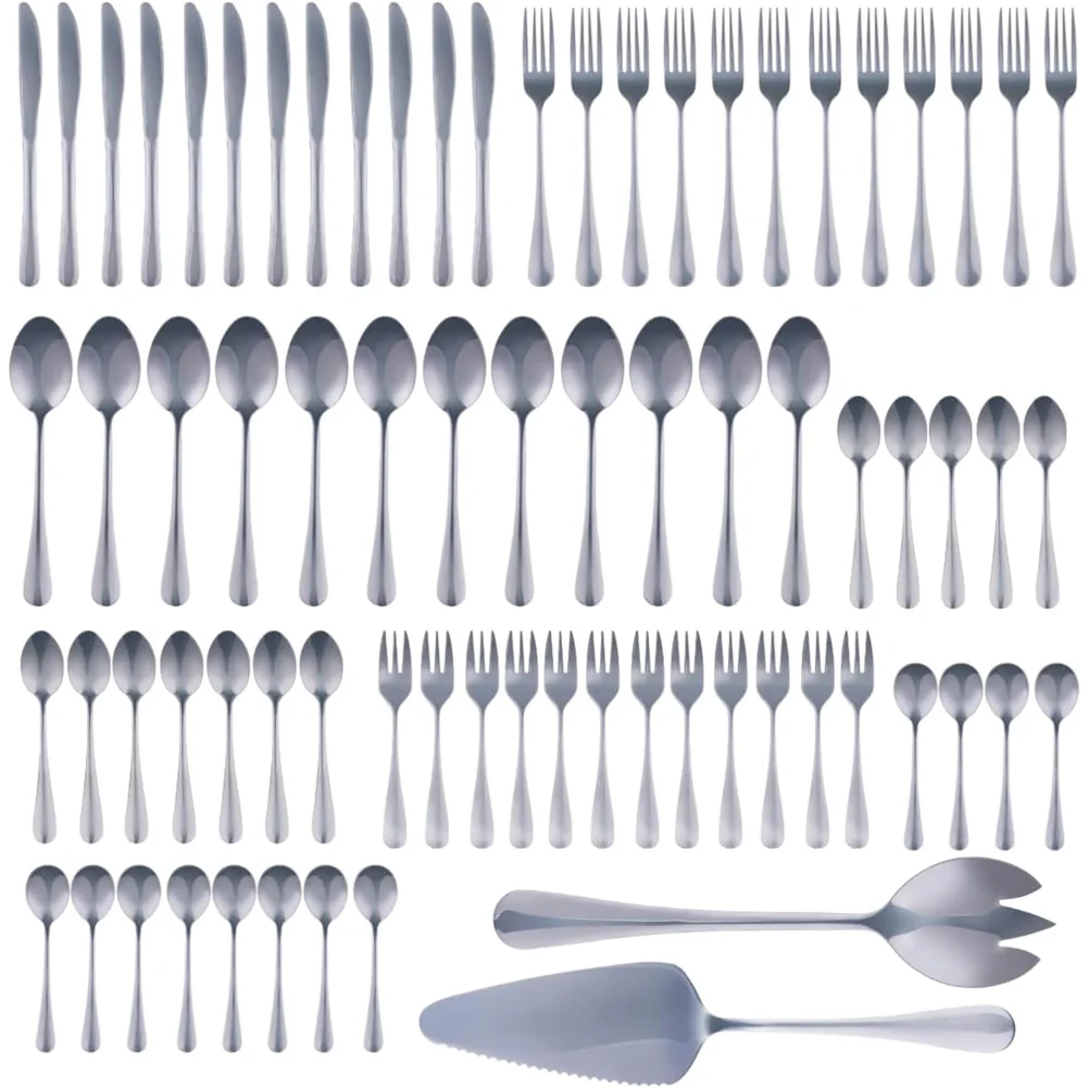 Set Posate 75Pz 12 Persone in Acciaio Inox Cucchiai Cucchiaini Forchette Coltelli