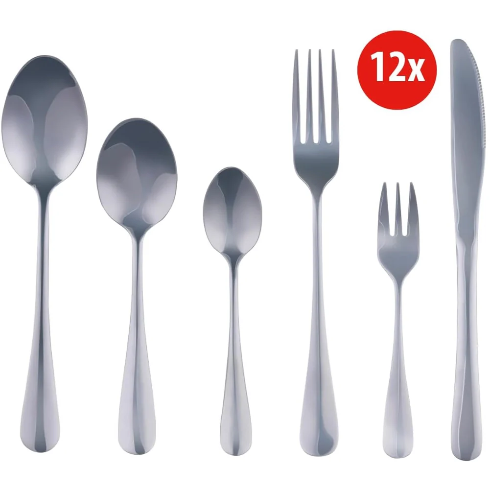 Set Posate 75Pz 12 Persone in Acciaio Inox Cucchiai Cucchiaini Forchette Coltelli - Image 4