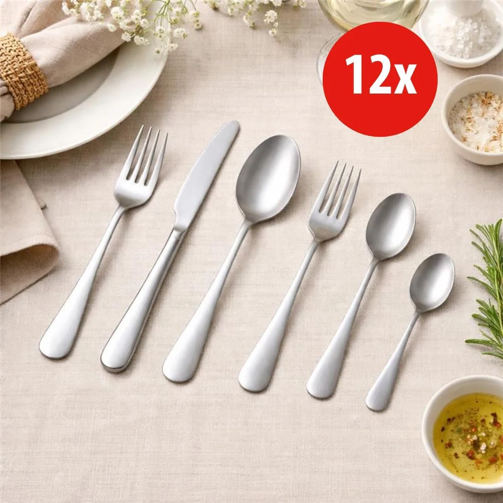 Set Posate 75Pz 12 Persone in Acciaio Inox Cucchiai Cucchiaini Forchette Coltelli - Image 6