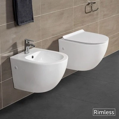 Set sanitari sospesi salvaspazio Rimless Serie Tokyo con copriwc rallentato