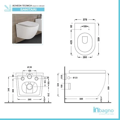 Set sanitari sospesi salvaspazio Rimless Serie Tokyo con copriwc rallentato - Image 3