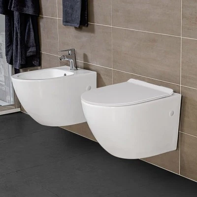 Set sanitari sospesi salvaspazio Rimless Serie Tokyo con copriwc rallentato - Image 8