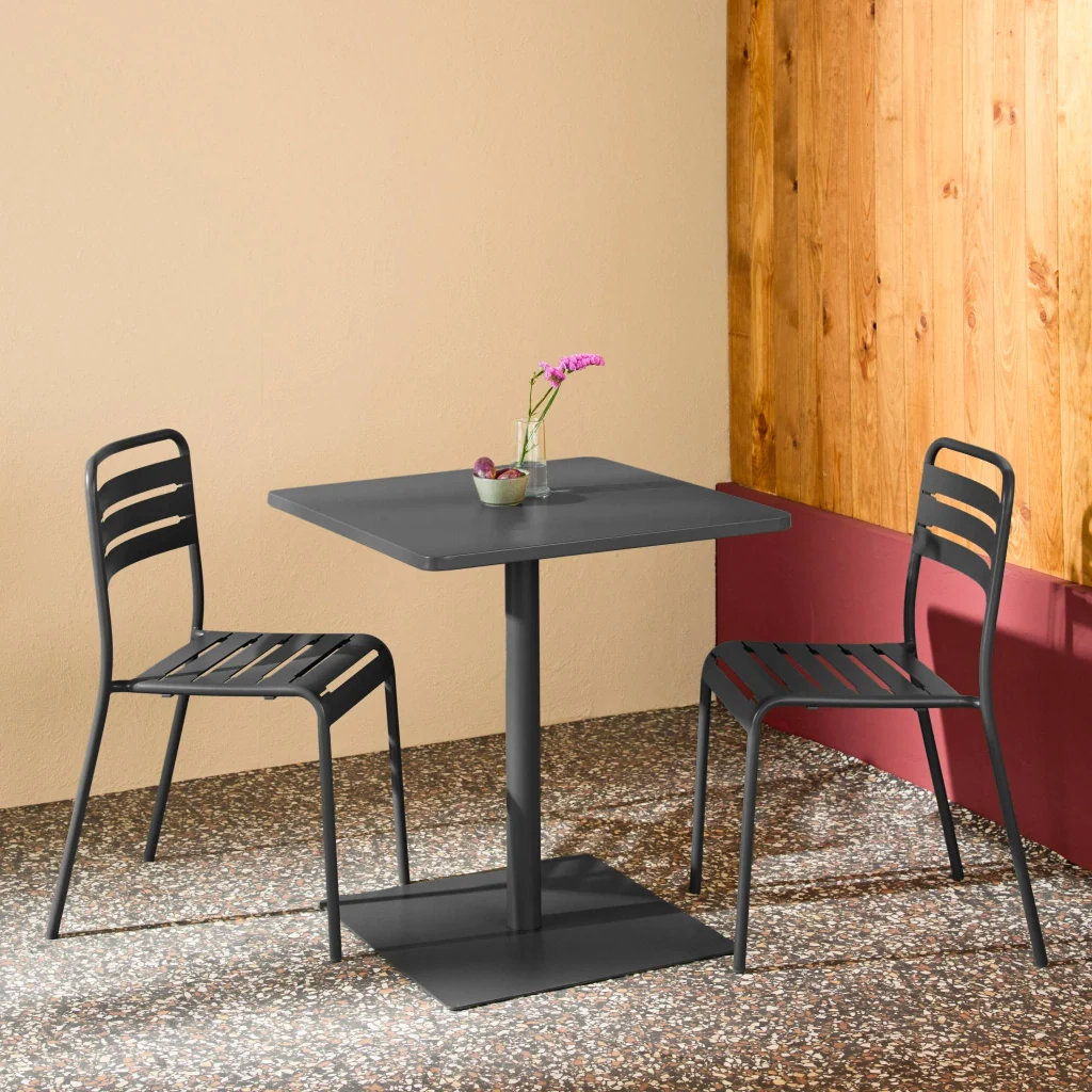 Set tavolo da giardino quadrato in acciaio con 2 sedie, antracite - Image 3