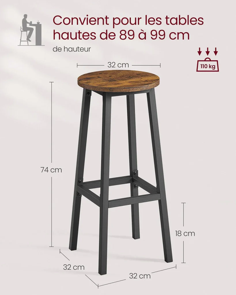 Sgabelli da bar set di 2 sedie seduta alta struttura in metallo montaggio facile altezza 74 cm poggiapiedi per cucina soggiorno sala da pranzo marrone 12_0007751 - Image 4