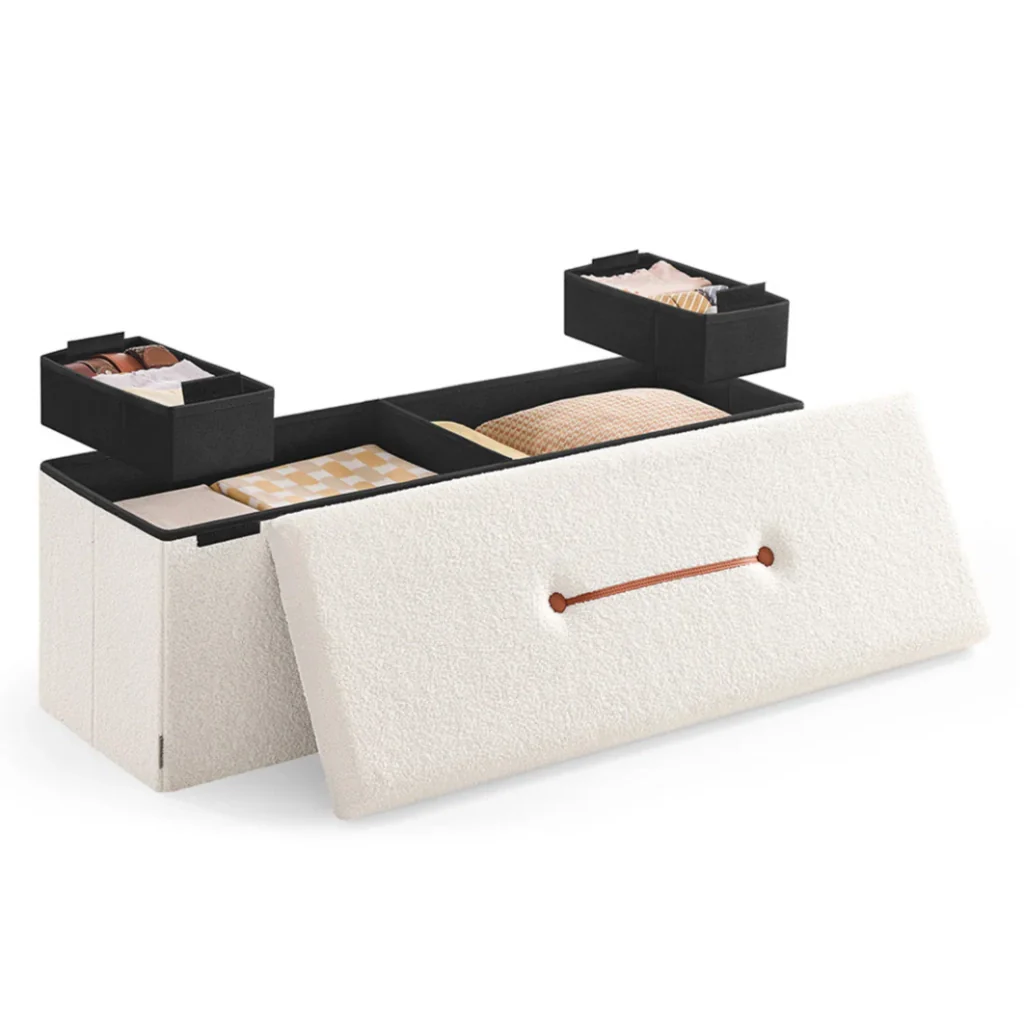 Pouf contenitore pieghevole/poggiapiedi 38 x 110 x 38 cm contenitore portata fino a 300 kg per soggiorno camera da letto corridoio bianco crema 12_0006093