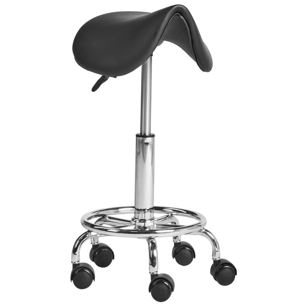 Sgabello girevole in ecopelle nero da ufficio in metallo altezza regolabile