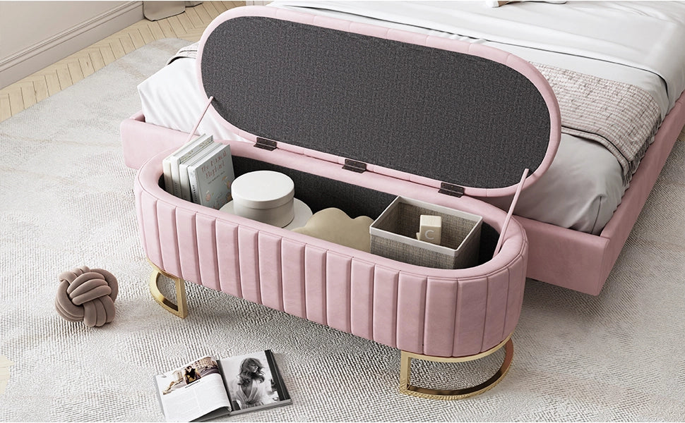 Sgabello riporto 120x40 cm rivestito in velluto rosa panca con spazio riporto per divano e camera da letto - Image 10