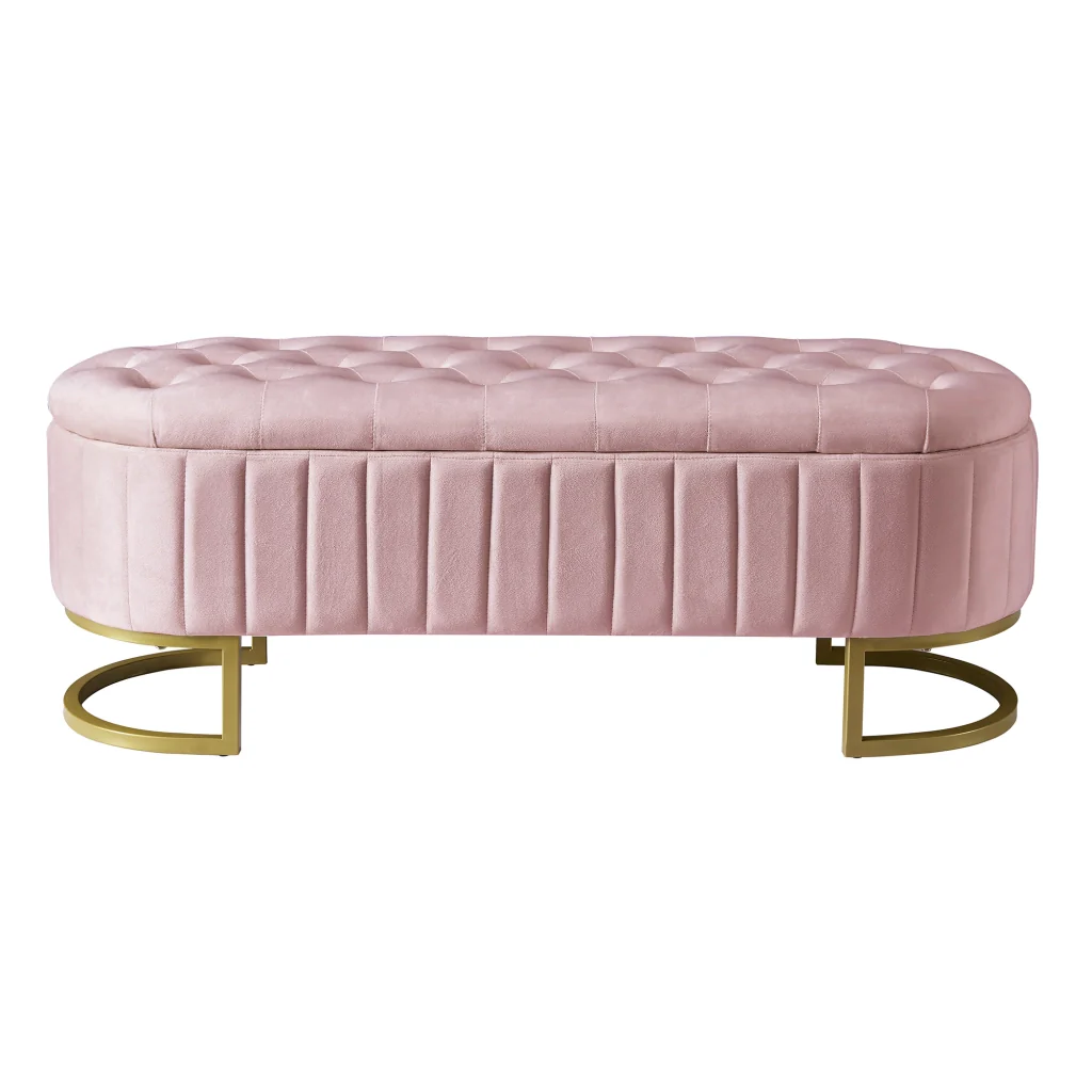 Sgabello riporto 120x40 cm rivestito in velluto rosa panca con spazio riporto per divano e camera da letto - Image 3