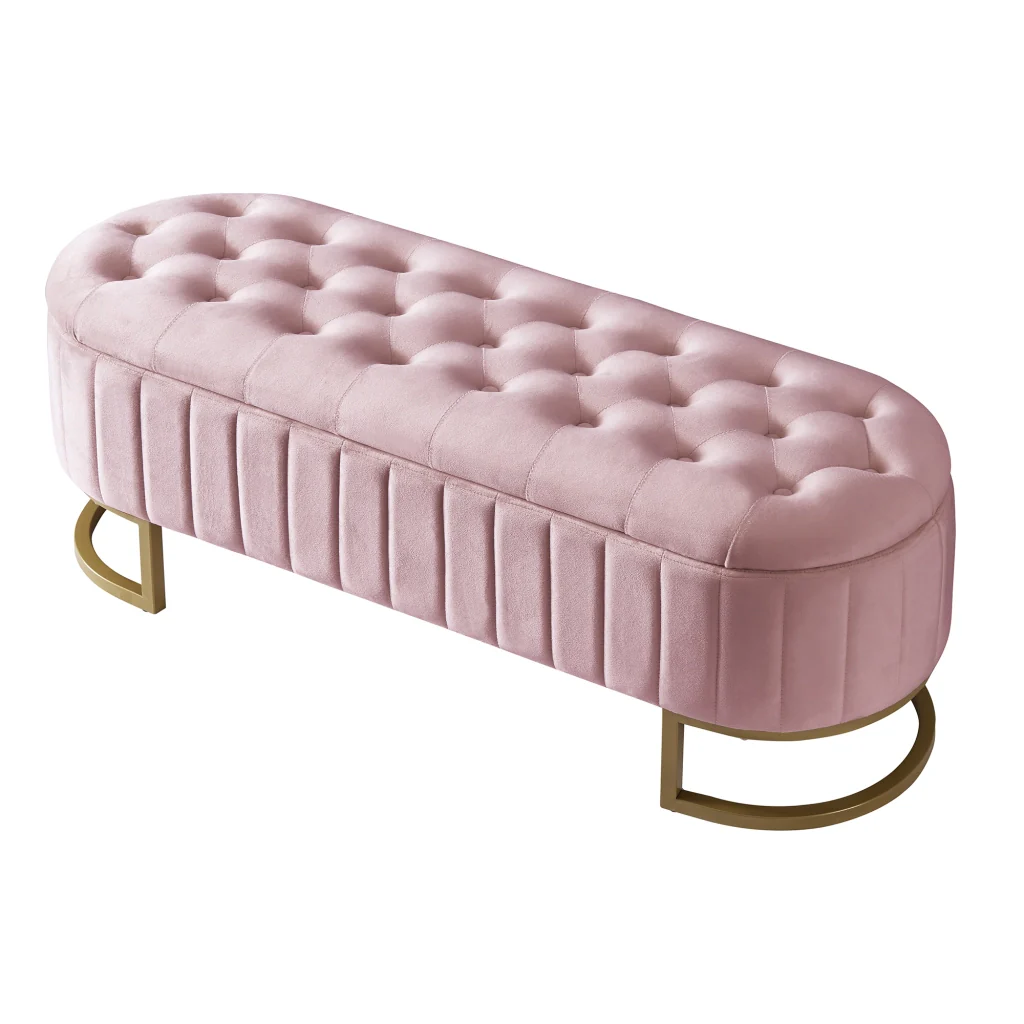 Sgabello riporto 120x40 cm rivestito in velluto rosa panca con spazio riporto per divano e camera da letto - Image 4