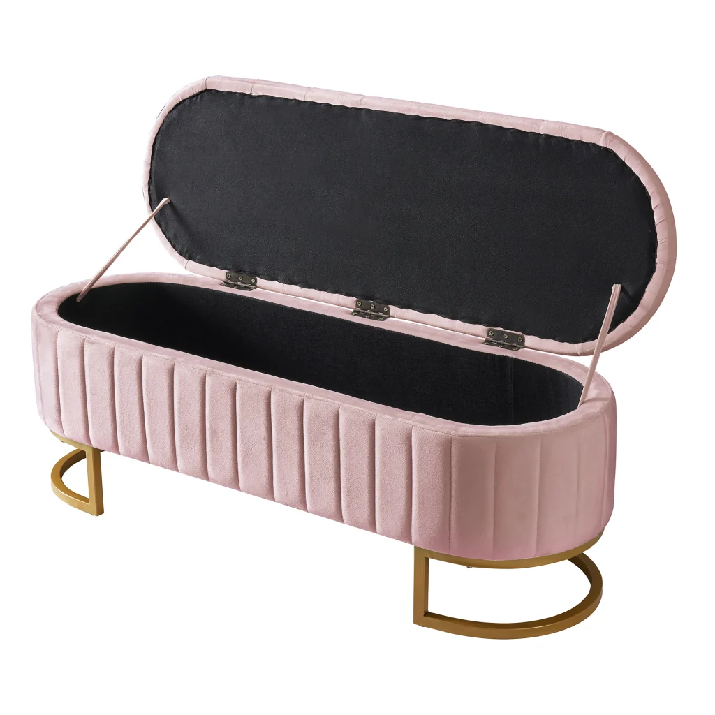 Sgabello riporto 120x40 cm rivestito in velluto rosa panca con spazio riporto per divano e camera da letto - Image 5