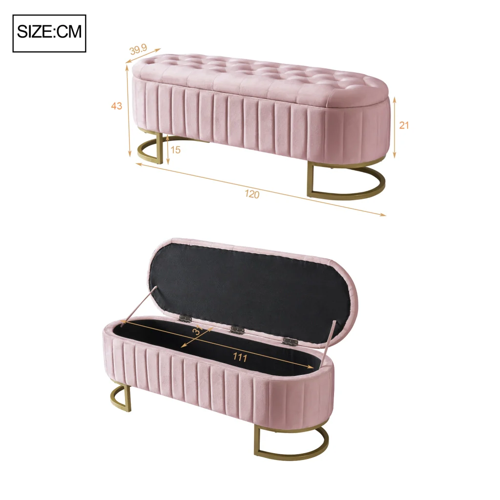 Sgabello riporto 120x40 cm rivestito in velluto rosa panca con spazio riporto per divano e camera da letto - Image 6