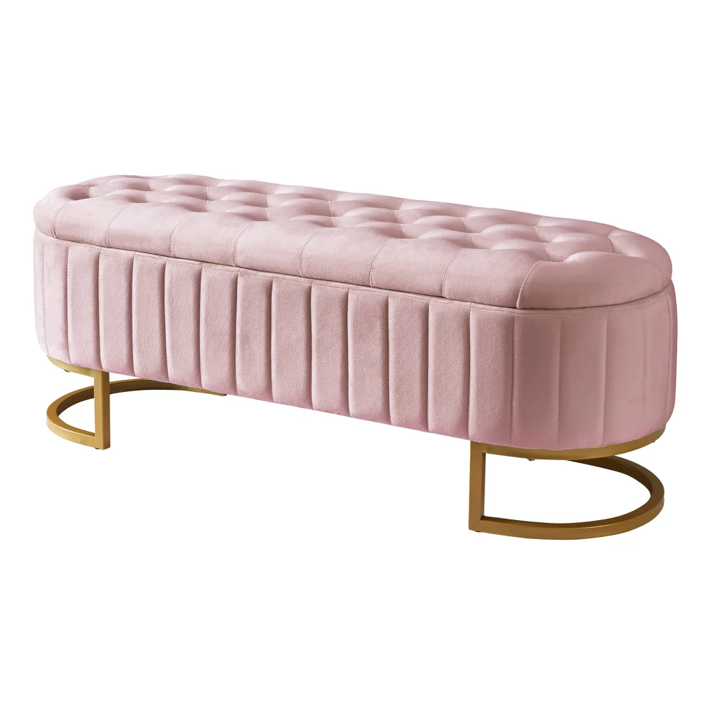 Sgabello riporto 120x40 cm rivestito in velluto rosa panca con spazio riporto per divano e camera da letto - Image 8