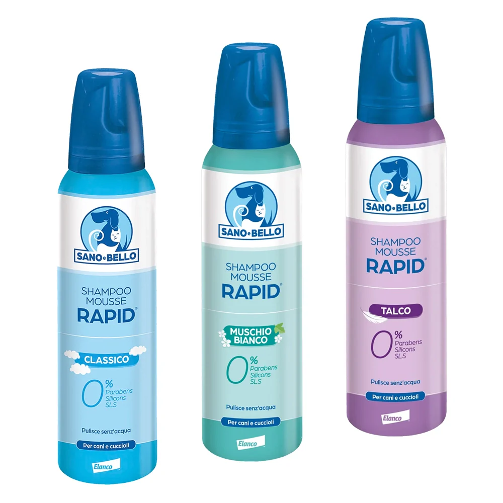 SHAMPOO MOUSSE PER CANE E CUCCIOLI 'RAPID' profumazione al muschio bianco  - SANO E BELLO