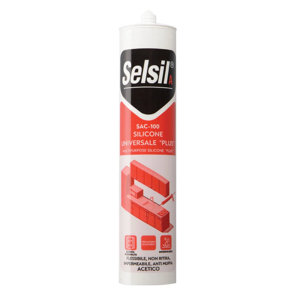 SILICONE ACETICO UNIVERSALE 'SAC 100' trasparente gr 280- 25 pezzi  - SELSIL