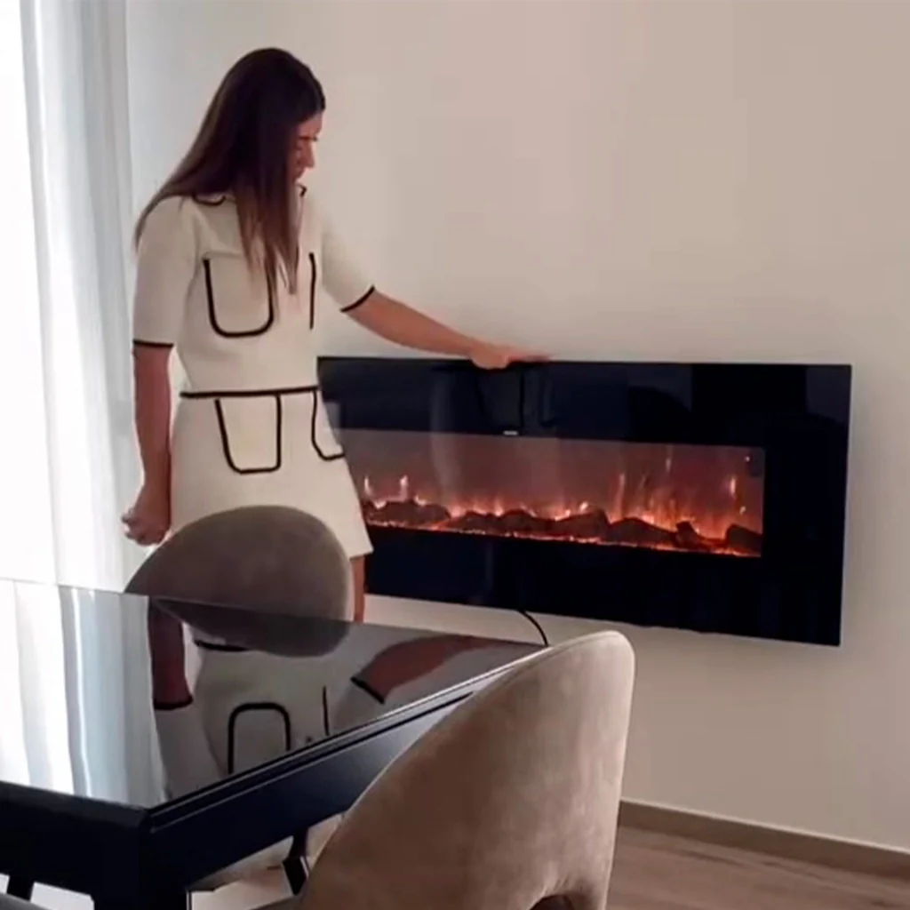 Sined Aprica Caminetto Elettrico Da Parete In Acciaio e Vetro Da 1500w Effetto Fiamma Led Nero Realistico Effetto Fiamma Led In 6 Livelli Di Intensita Della Luce Con Telecomando Per Casa e Ufficio - Image 4