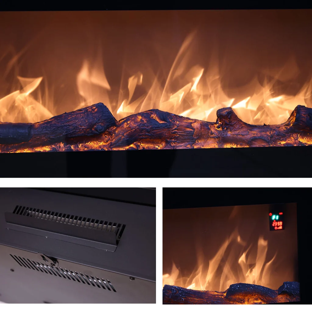 Sined Aprica Caminetto Elettrico Da Parete In Acciaio e Vetro Da 1500w Effetto Fiamma Led Nero Realistico Effetto Fiamma Led In 6 Livelli Di Intensita Della Luce Con Telecomando Per Casa e Ufficio - Image 7