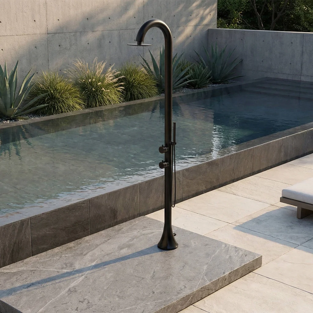SINED Doccia Luna D Nera In Acciaio Inox 316l Con Doccino Flessibile Con Doppio Ingressi Per Acqua Calda e Fredda laterale o dal basso Due modalita Ideale Per Installazioni Esterne