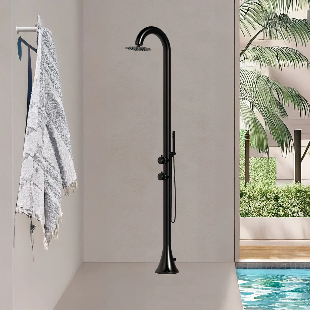 SINED Doccia Luna D Nera In Acciaio Inox 316l Con Doccino Flessibile Con Doppio Ingressi Per Acqua Calda e Fredda laterale o dal basso Due modalita Ideale Per Installazioni Esterne - Image 5