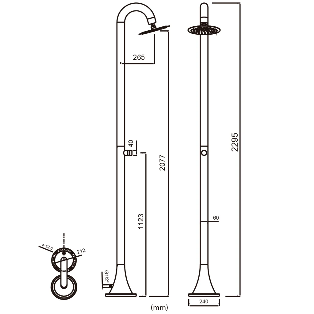 Sined Doccia Inox Luna Tmp Inox Doccia In Acciaio Inox Doppio Attacco Acqua Fredda Laterale o Inferiore Doccia Acqua Fredda Temporizzata Con Soffione e Miscelatore Tondo Inox - Image 8