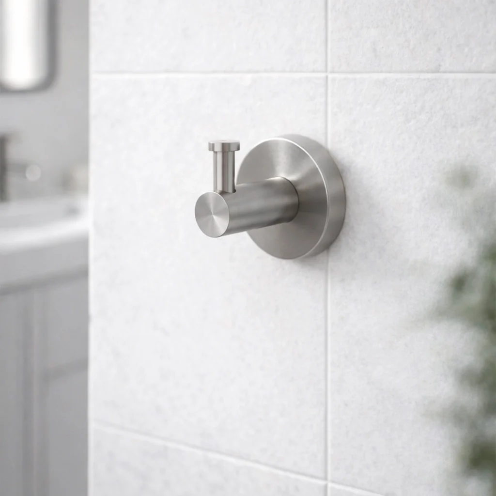 SINGOLO Gancio Porta Salviette da Parete Inox Satinato in Acciaio Inox 316L Resistente Corrosione per Interni Esterni Bagni Spa Giardino Zona Marina Design Moderno Elegante GANCIO-MURO-SINGOLO-LEVANTE