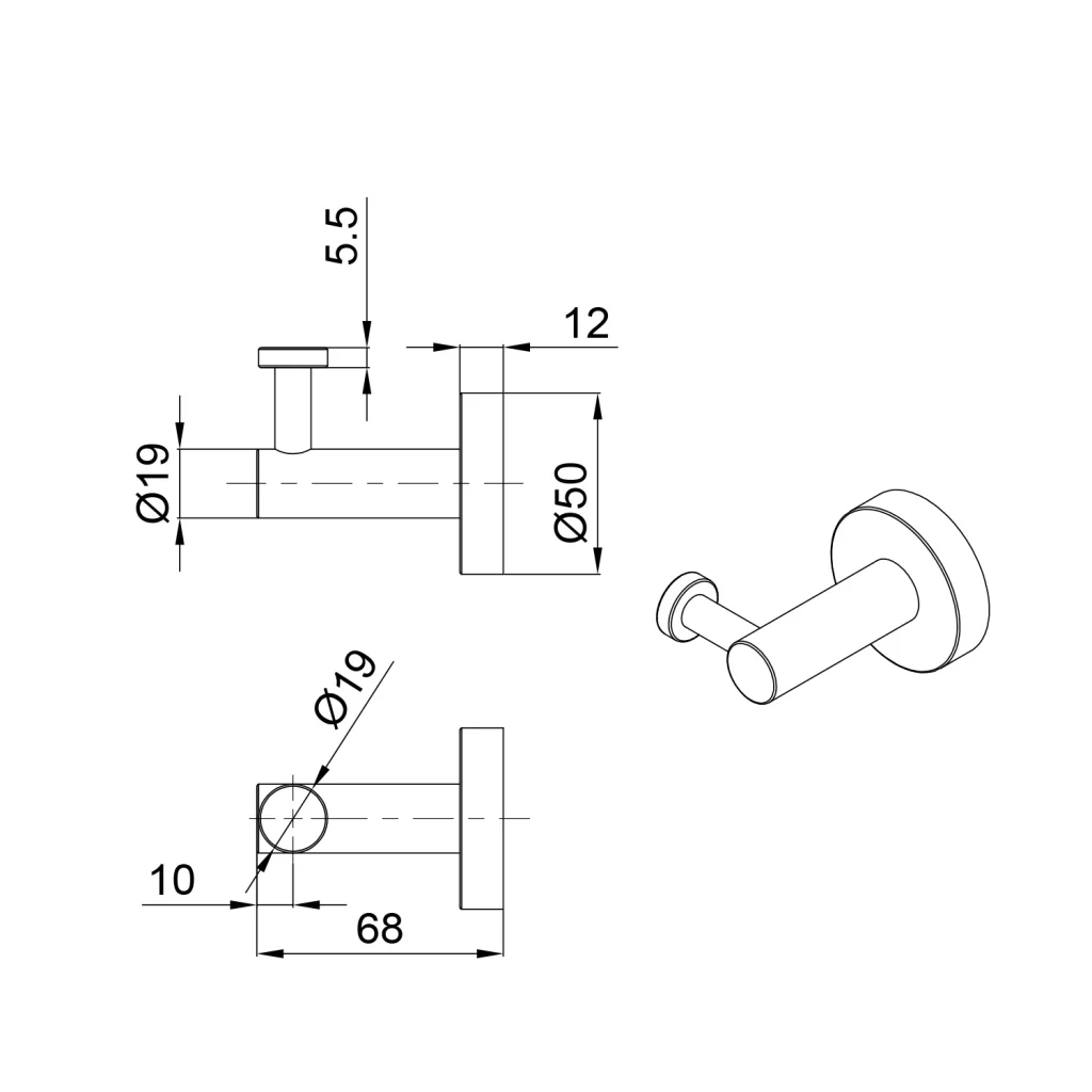SINGOLO Gancio Porta Salviette da Parete Inox Satinato in Acciaio Inox 316L Resistente Corrosione per Interni Esterni Bagni Spa Giardino Zona Marina Design Moderno Elegante GANCIO-MURO-SINGOLO-LEVANTE - Image 3