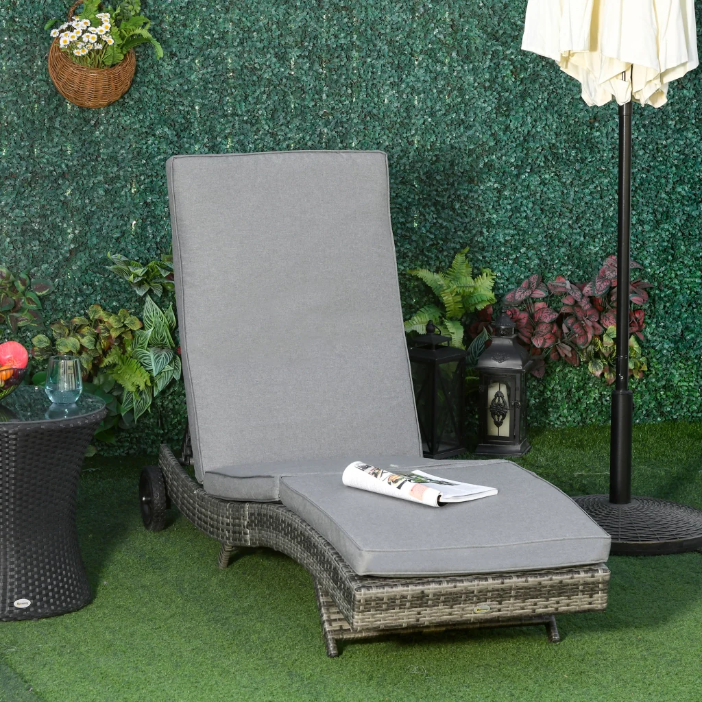 Slettin in rattan poliuretanico regolabile a 5 livelli telaio in metallo grigio 207x70x70cm - Image 2