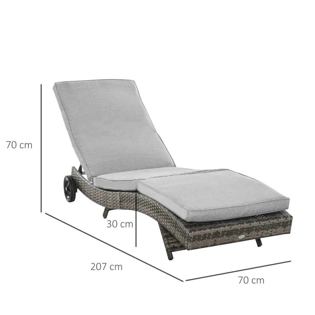 Slettin in rattan poliuretanico regolabile a 5 livelli telaio in metallo grigio 207x70x70cm - Image 3