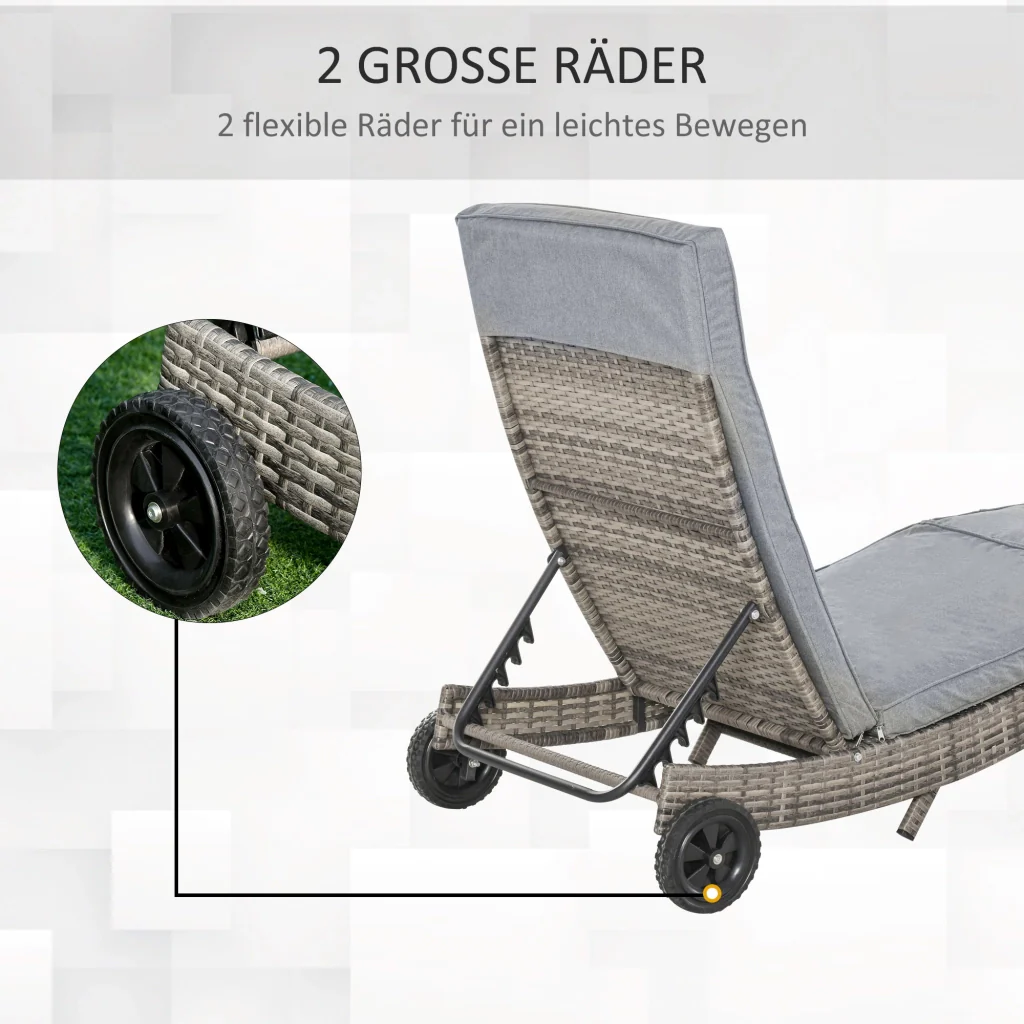 Slettin in rattan poliuretanico regolabile a 5 livelli telaio in metallo grigio 207x70x70cm - Image 4