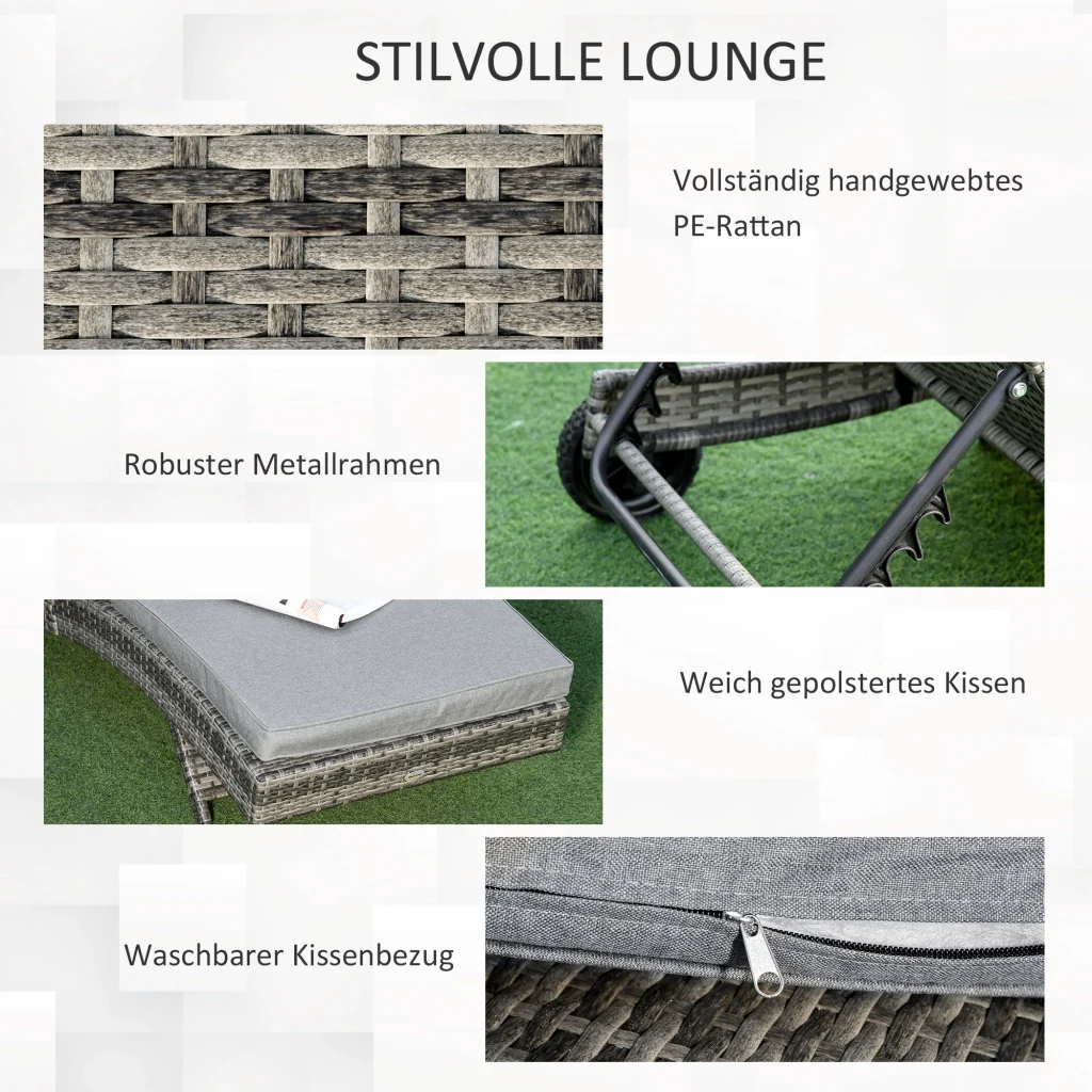 Slettin in rattan poliuretanico regolabile a 5 livelli telaio in metallo grigio 207x70x70cm - Image 6