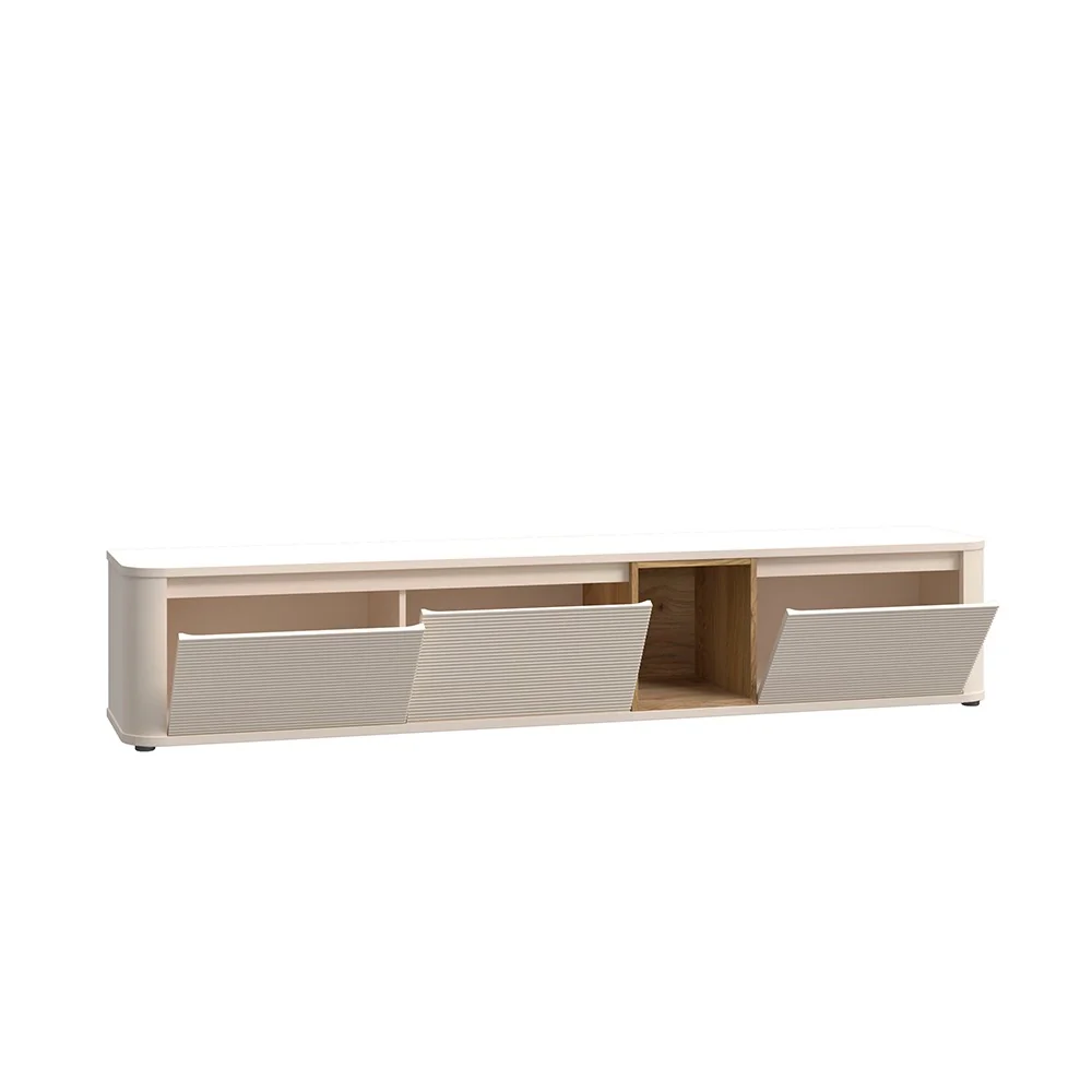 Soggiorno parete attrezzata Core grande con porta tv e pensili in colore rovere e cashmere - Image 3