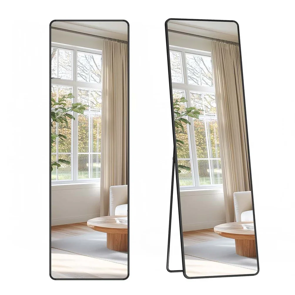 Specchio a figura intera 150 x 40 cm specchio rettangolare autoportante con cornice in lega di alluminio e vetro temperato per camera da letto soggiorno o guardaroba nero 12_0006610