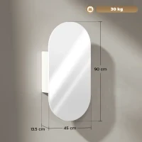 Specchio Bagno Ovale Moderno con Armadietto e Due Ripiani, 45x90 cm, Bianco - Image 3