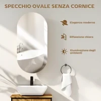 Specchio Bagno Ovale Moderno con Armadietto e Due Ripiani, 45x90 cm, Bianco - Image 4