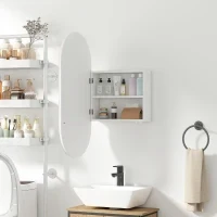 Specchio Bagno Ovale Moderno con Armadietto e Due Ripiani, 45x90 cm, Bianco - Image 7