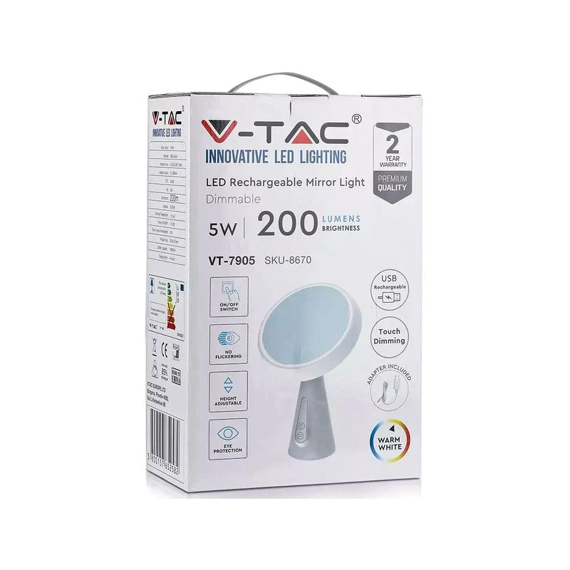 Specchio Cosmetico da Trucco Illuminato Rotondo Con Doppia Luce Led 5W Dimmerabile Ricaricabile Ruotabile 360° SKU-8670 - Image 2