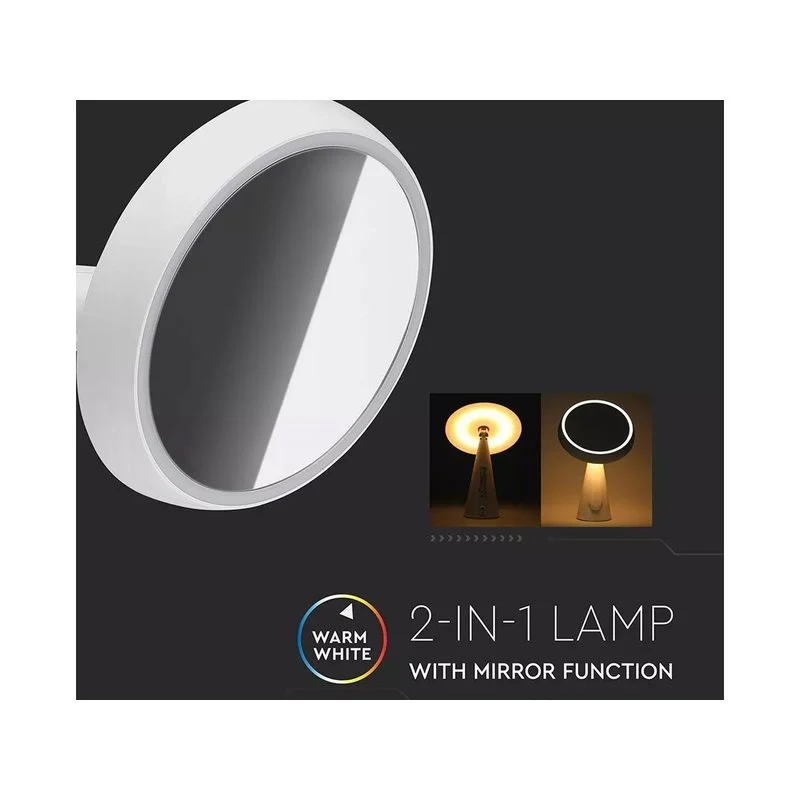 Specchio Cosmetico da Trucco Illuminato Rotondo Con Doppia Luce Led 5W Dimmerabile Ricaricabile Ruotabile 360° SKU-8670 - Image 4