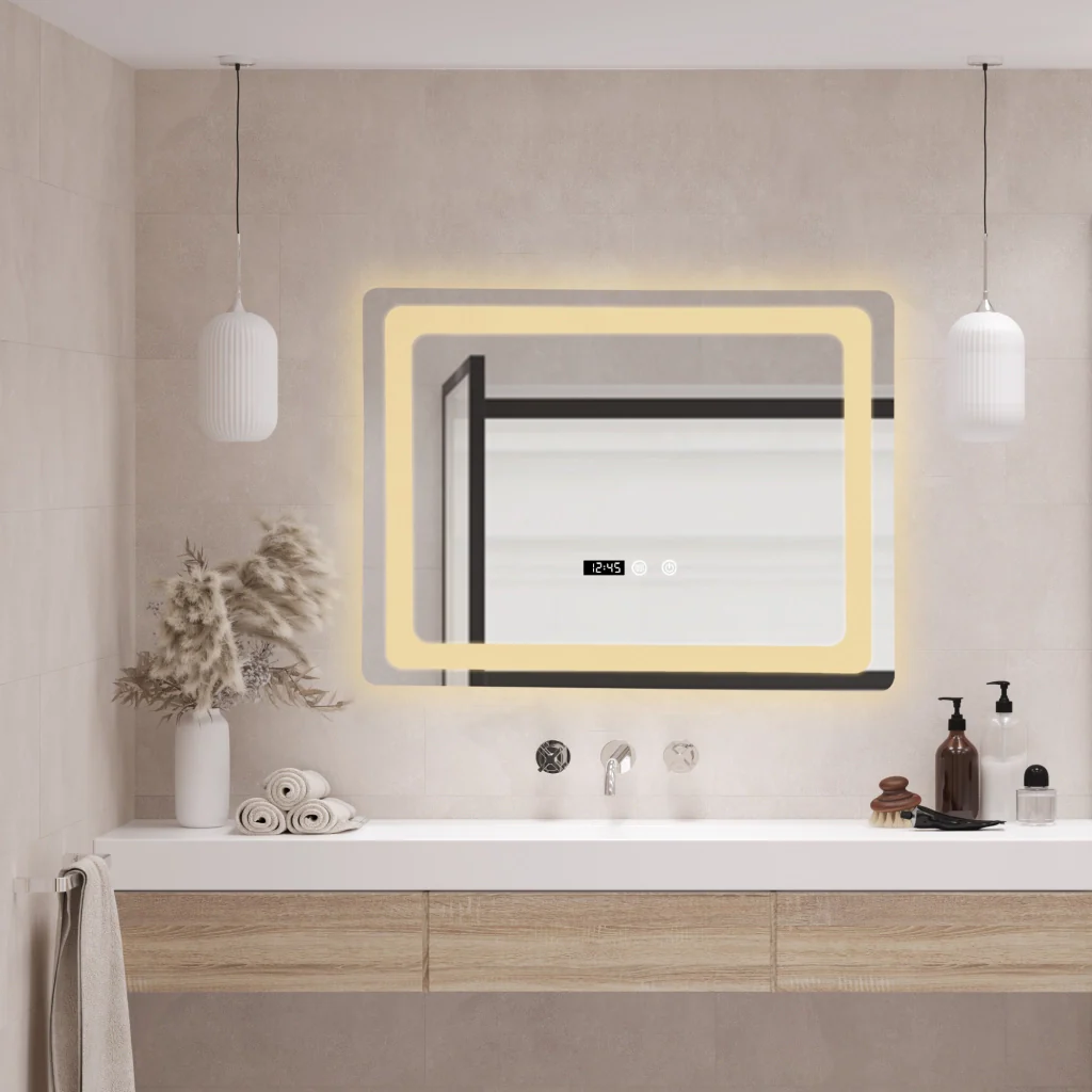 Specchio LED da Parete Casoli Multifunzionale 60 x 90 cm Cornice Argentata pro.tec - Image 2