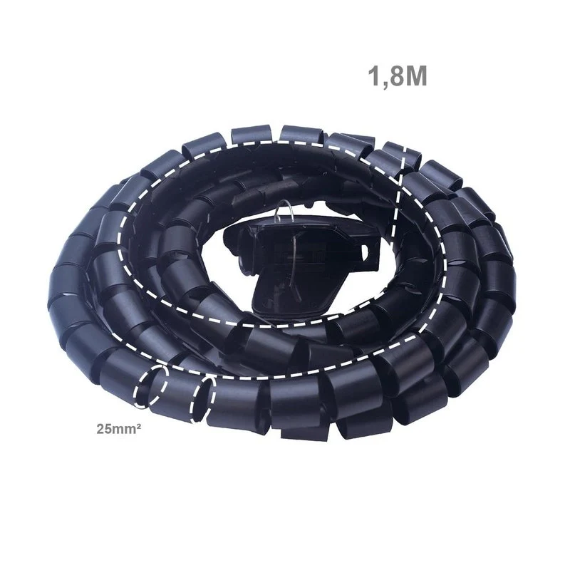 Spirale Avvolgi Cavo Flessibile Guaina Raccogli Organizzer Cavi Fermaglio Guidafilo Incluso 1,8M D25mm Nero - Image 2