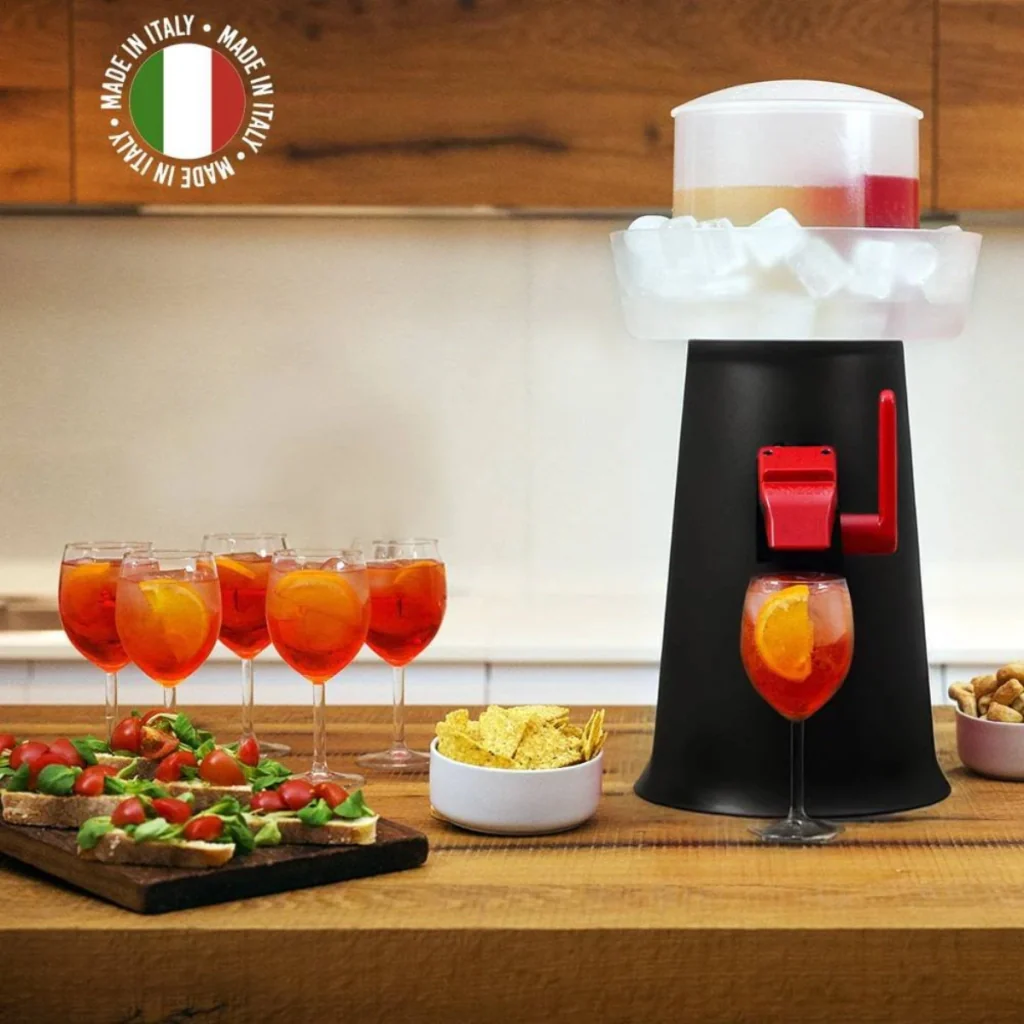 SPRIZZER Kit completo Sprizzer Nero con 12 bicchieri sacca rossa resistente 6 vaschette Aperibox durevoli e tappetino antiscivolo Il set completo di Sprizzer