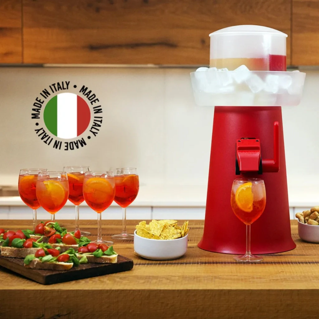 SPRIZZER Kit Completo Sprizzer Rosso in Plastica con Macchina Sprizzer 12 Bicchieri Sacca 6 Vaschette Aperibox e Tappetino – Set Aperitivo Pratico e Funzionale SPRIZZER-ROSSO-KIT-COMPLETO